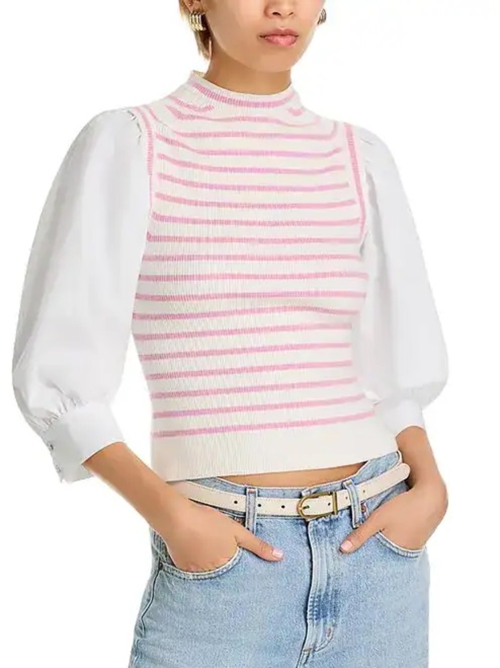 Derek Lam 10 Crosby NEW Tirza Mixed Media Top S Venetian Pink Wool Cotton Blend